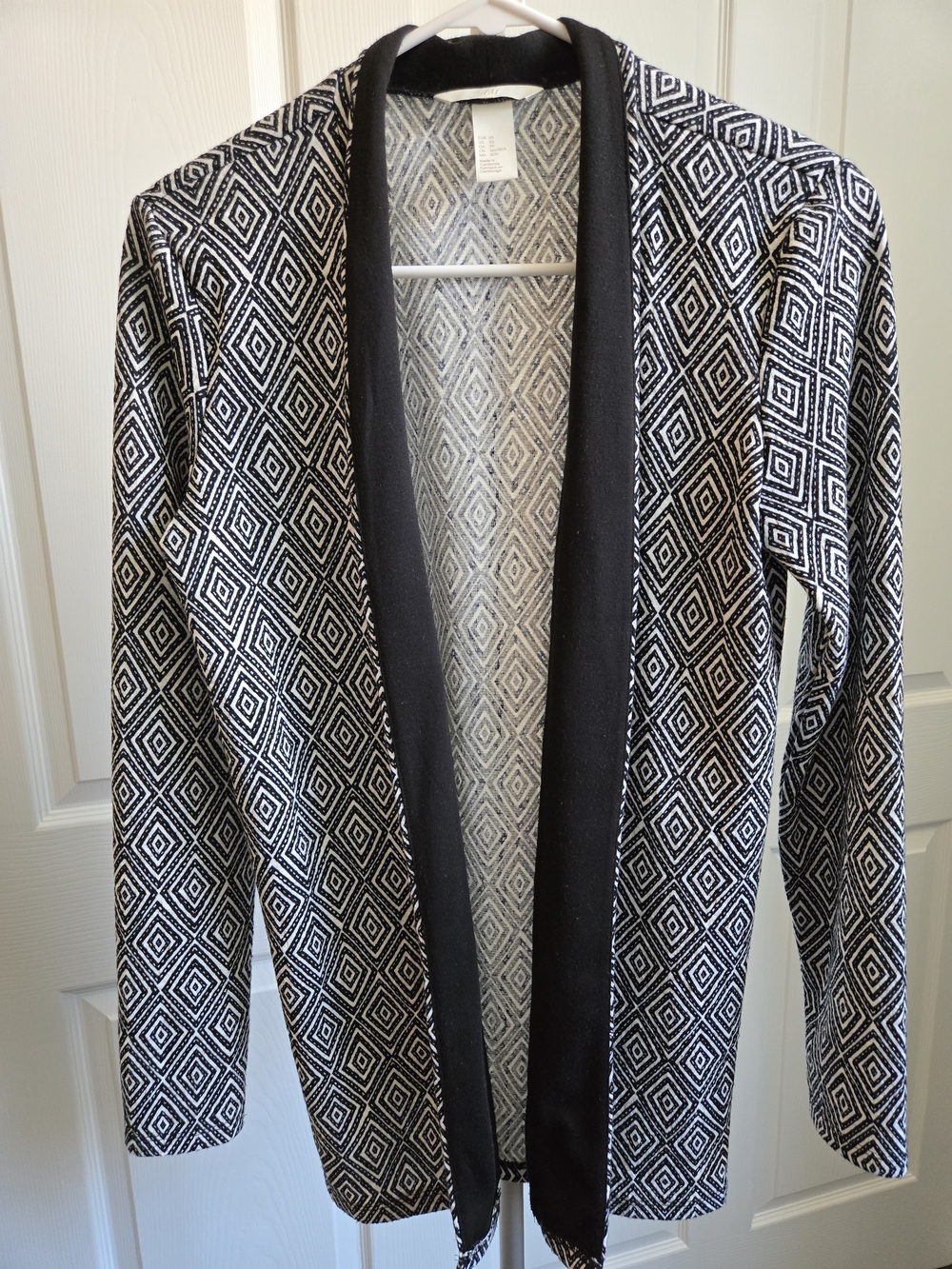 H&M Black and White Geometric Open-Front Blazer